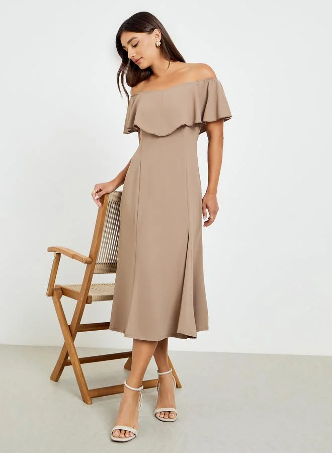 Styli  Women Off-Shoulder Midi Dress for Women | Best Price UAE